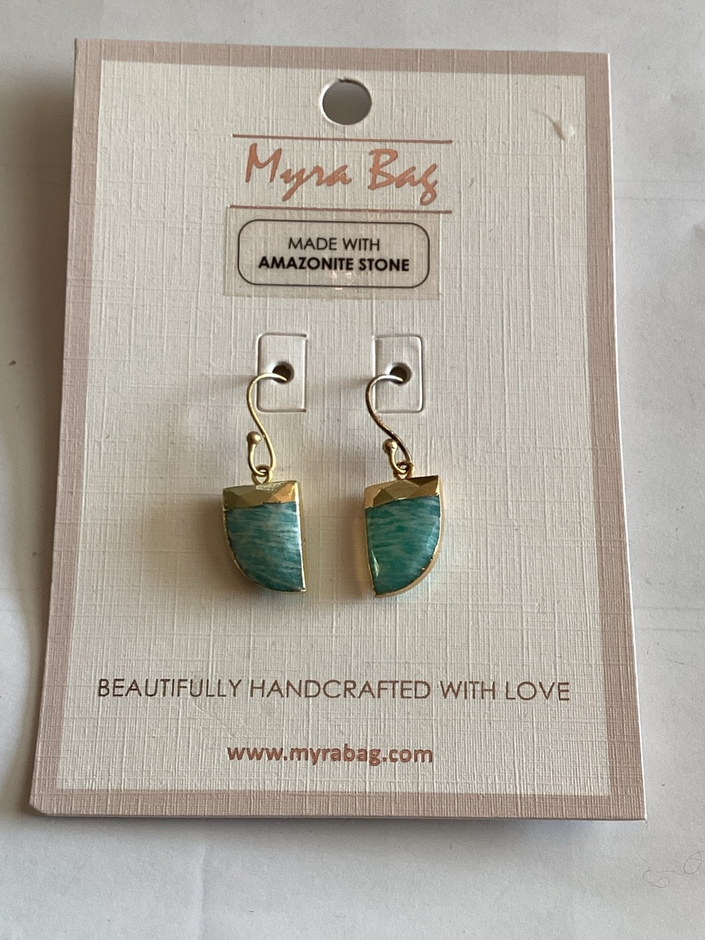 Myra Bag Gold-Trim Amazonite Semi-Circle Drop Earrings - Teal